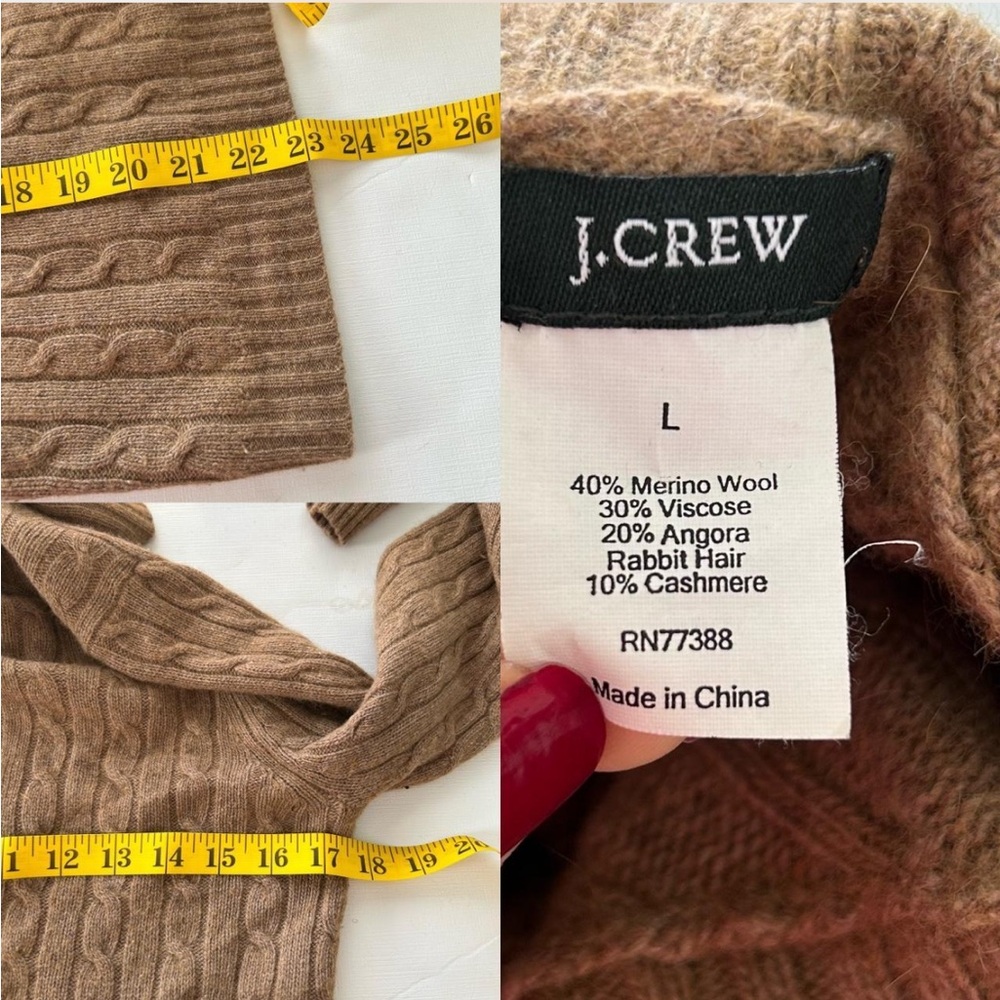 J.Crew tan cable knit turtleneck sweater wool cashmere blend size Large. - Picture 8 of 8
